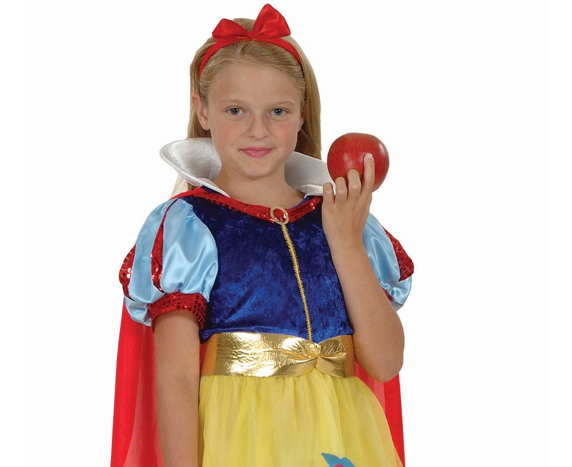 Zestaw dla dzieci Suknia Balowa Królewna Śnieżka (sukienka, peleryna z kołnierzem, pasek, opaska), rozm.130/140 cm KK